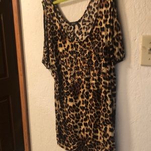 Animal print cold shoulder top.